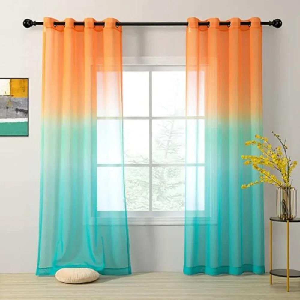Modern Ombre Sheer Curtains | Set of 2 Panels | 52x72 | Grommet Top | Semi Sheer